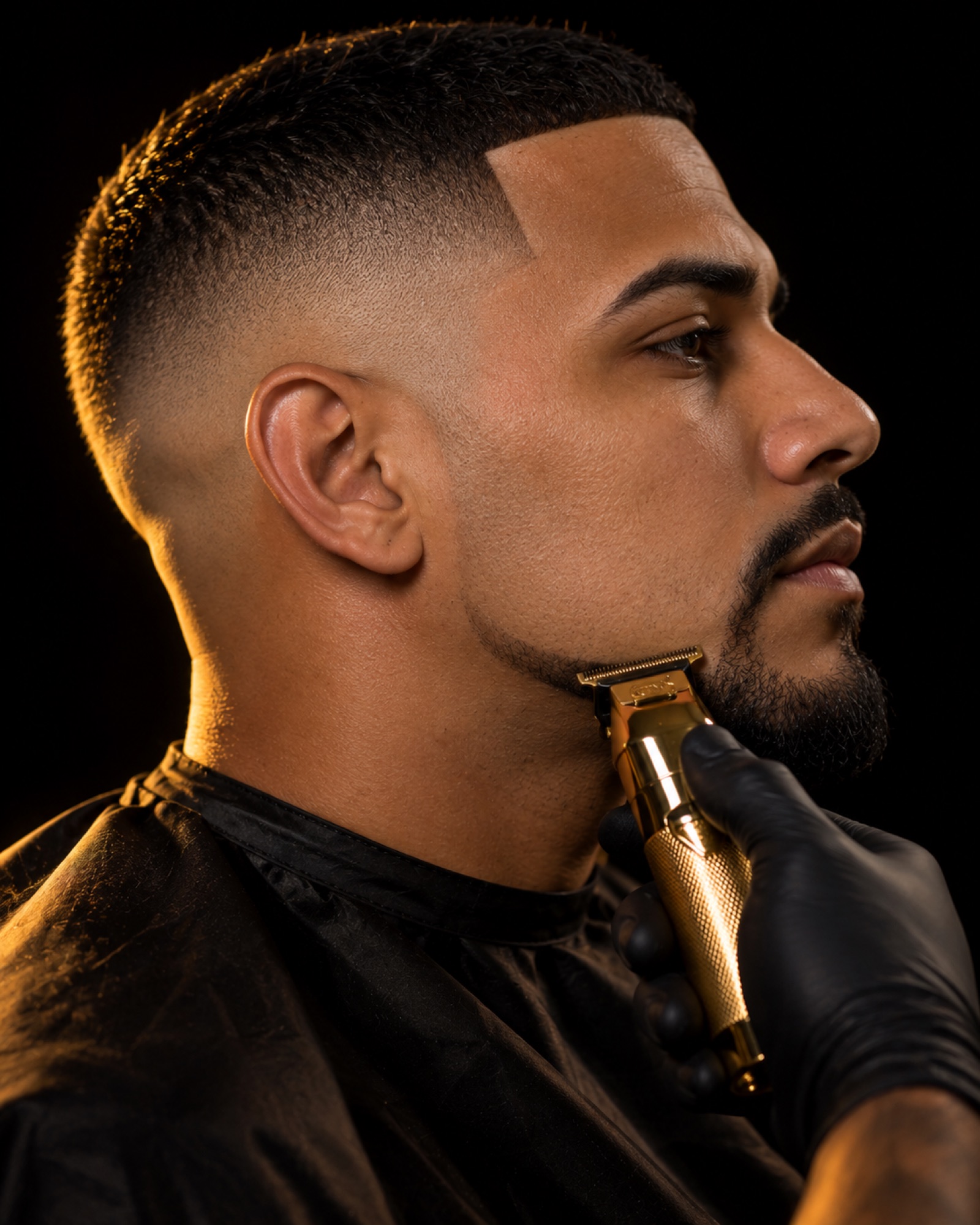 High skin fade and goatee lineup