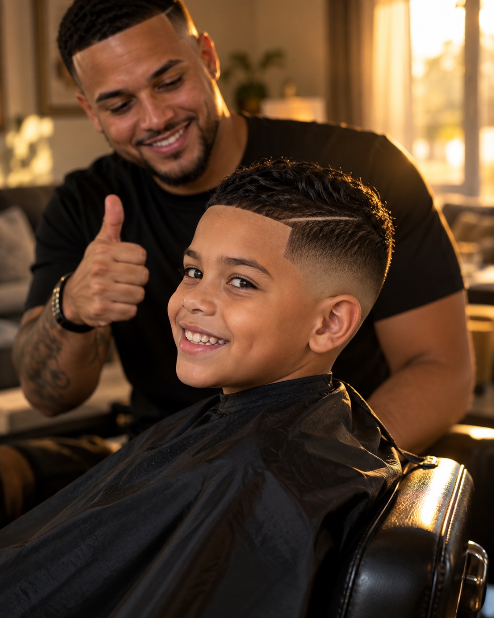 Kid with a fresh taper fade at home in San Juan
