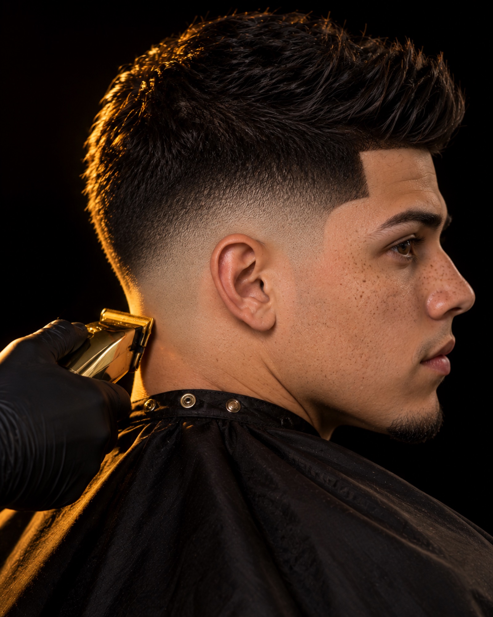 Low drop fade with gold clippers